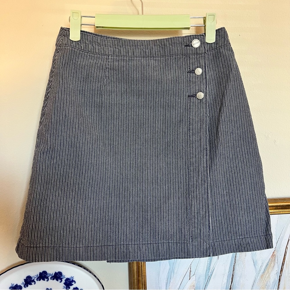 90s Marithe Francois Girbaud Striped Wrap Denim Mini Skirt